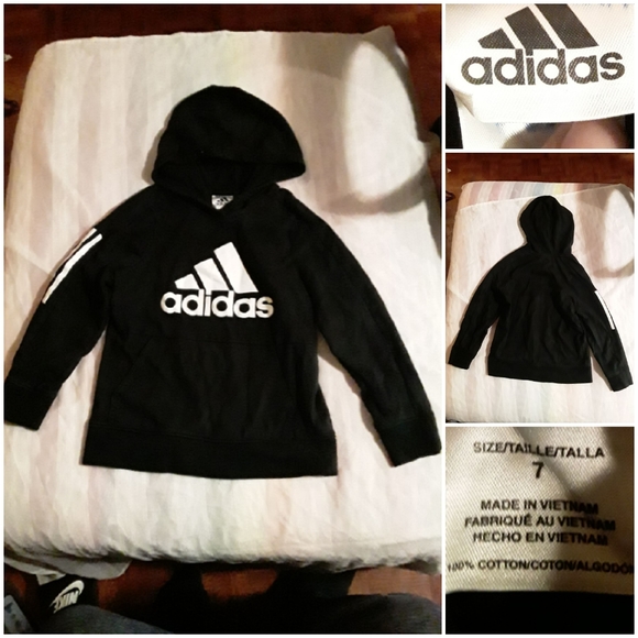 Adidas Boys Age 7 Black & White Hoody Sweatshirt - Picture 1 of 12